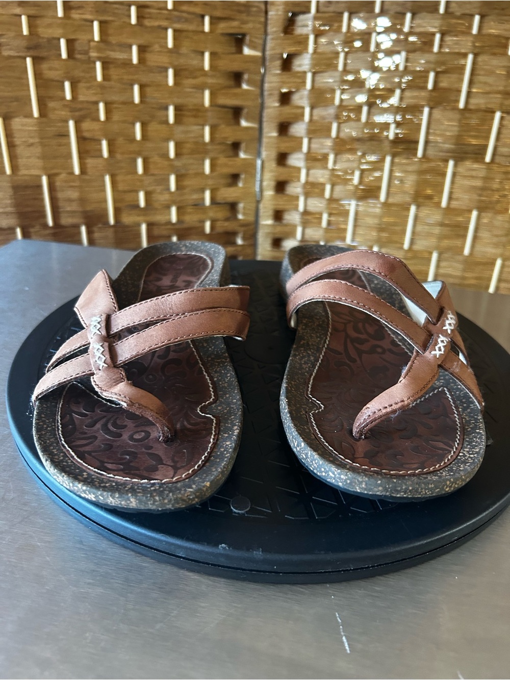 Teva Brown Leather Toe Ring Slide Sandals Comfort Slides Women’s 8 - Picture 4 of 12